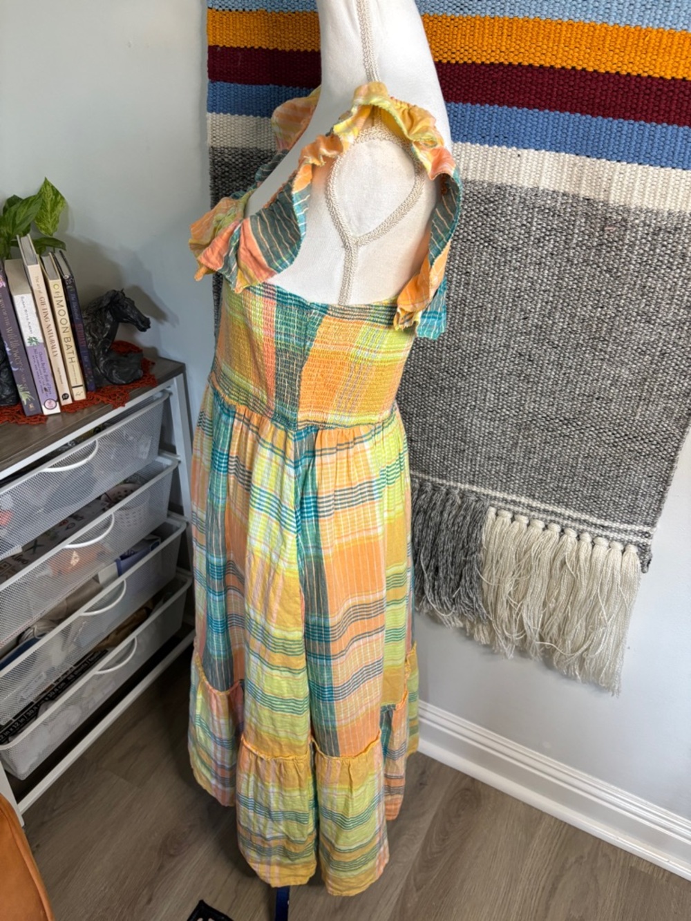 🚨Vineyard Vines Pastel Plaid Cotton Ruffle-Smock Midi Dress Medium - Picture 4 of 7